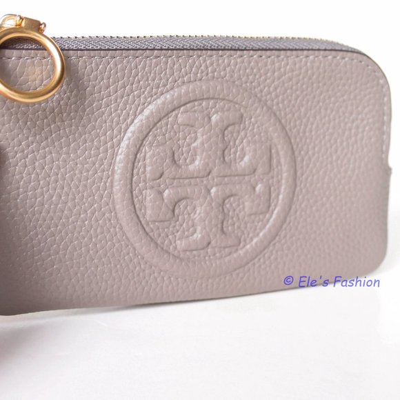 NWT Tory Burch Perry Bombe Card Case Small Leather Wristlet Gray Heron - Picture 6 of 13